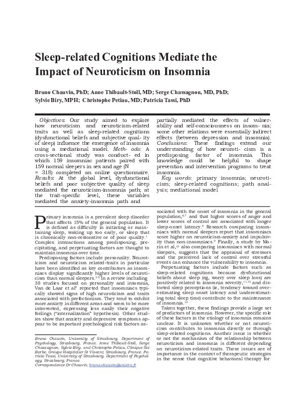 (PDF) Sleep-related Cognitions Mediate the Impact of Neuroticism on ...
