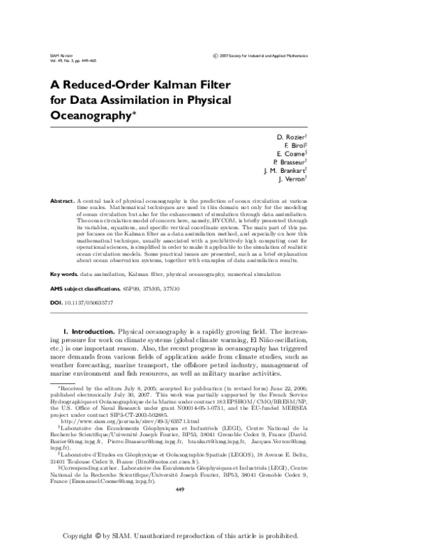 (PDF) A Reduced-Order Kalman Filter for Data Assimilation in Physical ...