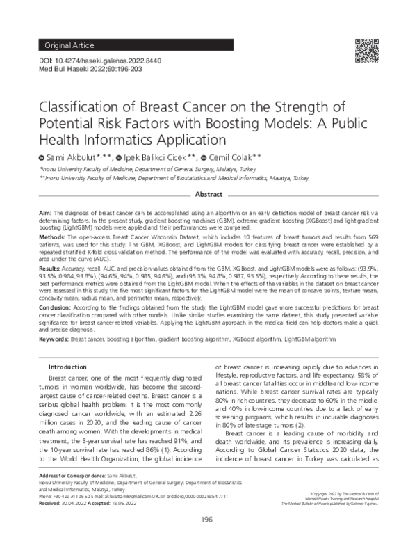 (PDF) Classification of Breast Cancer on the Strength of Potential Risk ...