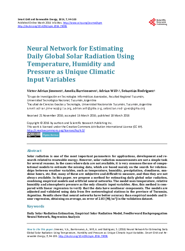 (PDF) Neural Network for Estimating Daily Global Solar Radiation Using ...