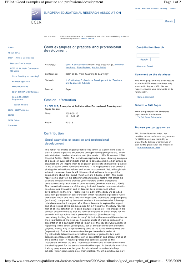 (PDF) Good examples of practice and professional development