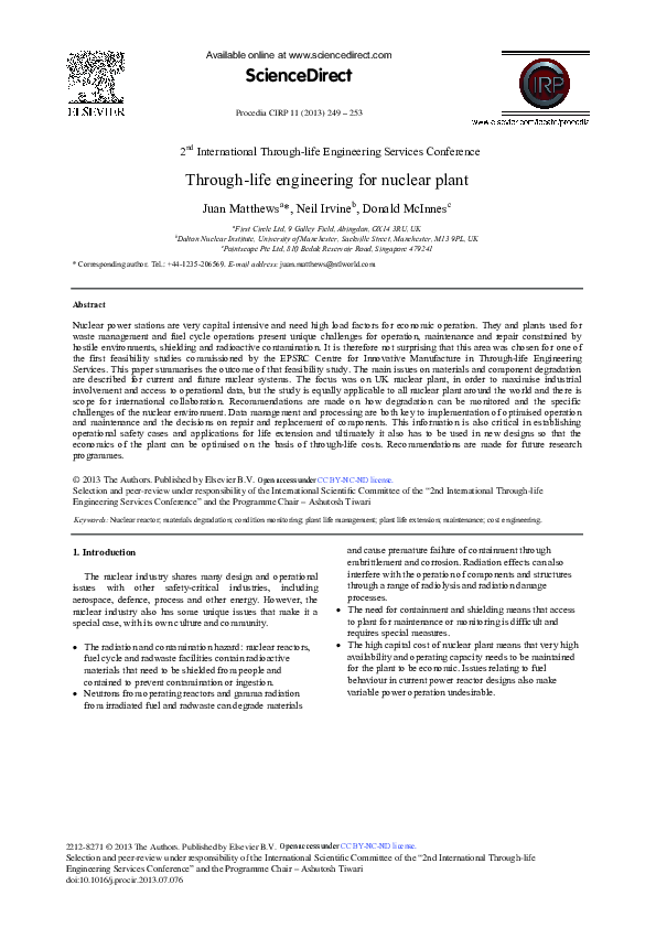 (PDF) Through-life Engineering for Nuclear Plant