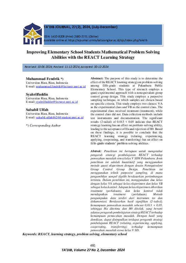 (PDF) Improving Elementary School Students Mathematical Problem Solving ...