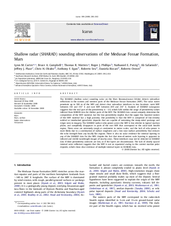(PDF) Shallow radar (SHARAD) sounding observations of the Medusae ...