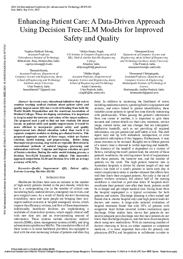 (PDF) Enhancing Patient Care: A Data-Driven Approach Using Decision ...