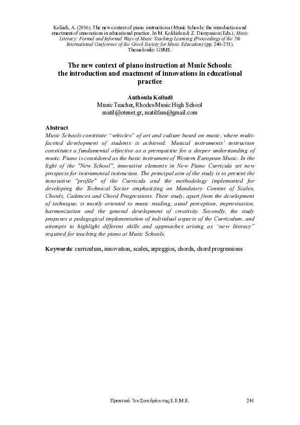 (PDF) The new context of piano instruction at Music Schools: the ...