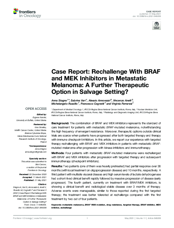 (PDF) Case Report: Rechallenge With BRAF and MEK Inhibitors in ...