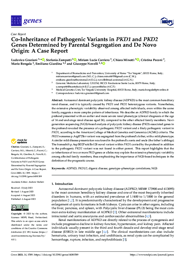 (PDF) Co-Inheritance of Pathogenic Variants in PKD1 and PKD2 Genes ...