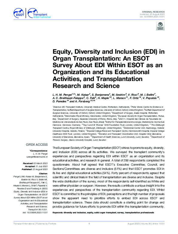 (PDF) Equity, Diversity and Inclusion (EDI) in Organ Transplantation ...