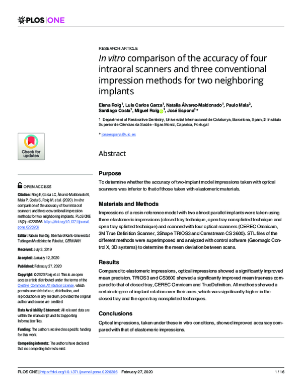 (PDF) In vitro comparison of the accuracy of four intraoral scanners ...
