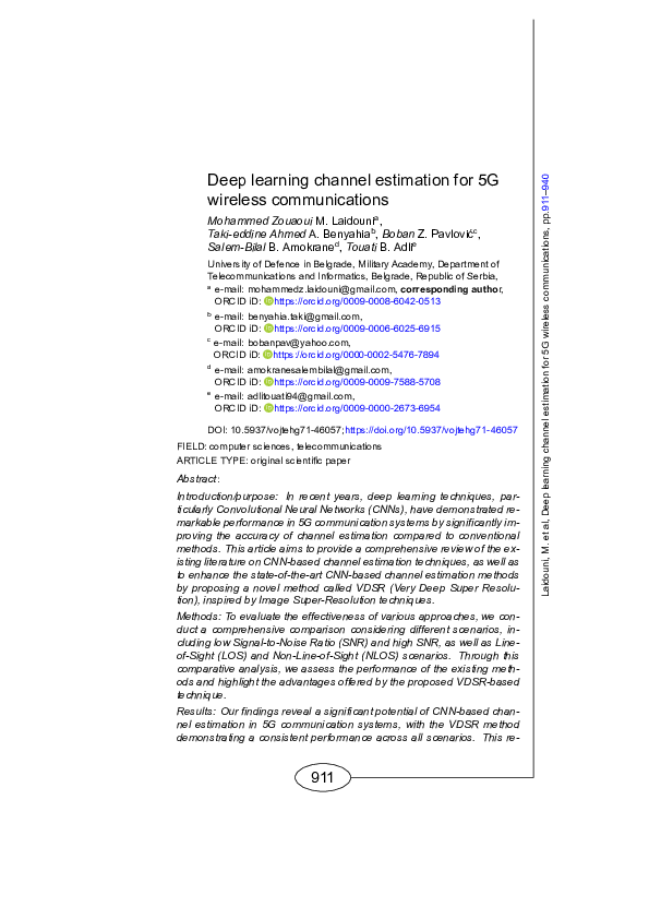 (PDF) Deep learning channel estimation for 5G wireless communications