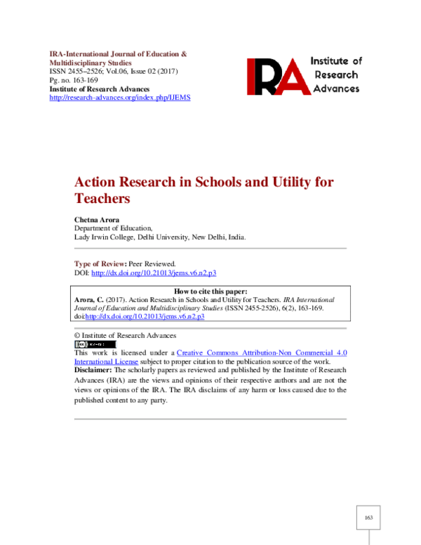 (PDF) Action Research in Schools and Utility for Teachers