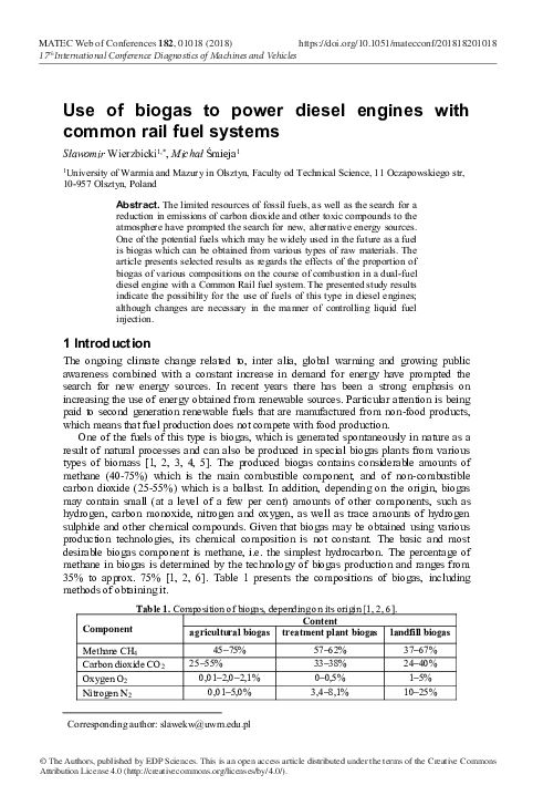 (PDF) Use of biogas to power diesel engines with common rail fuel systems