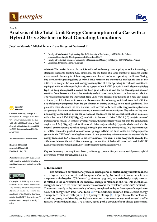 (PDF) Analysis of the Total Unit Energy Consumption of a Car with a ...