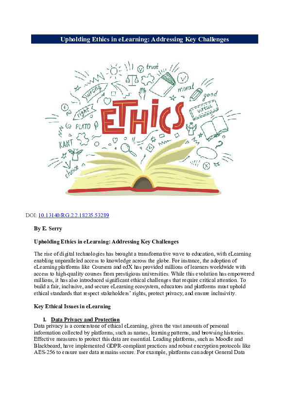 (PDF) Upholding Ethics in eLearning: Addressing Key Challenges