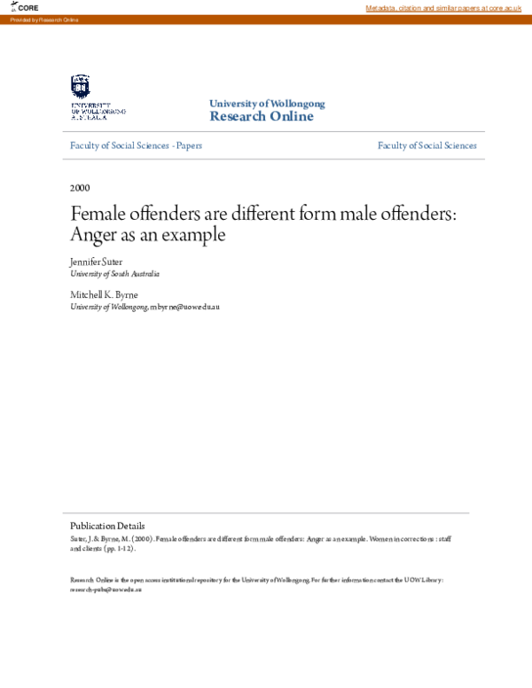 (PDF) Female offenders are different form male offenders: Anger as an ...
