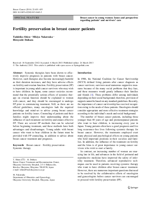 (PDF) Fertility preservation in breast cancer patients