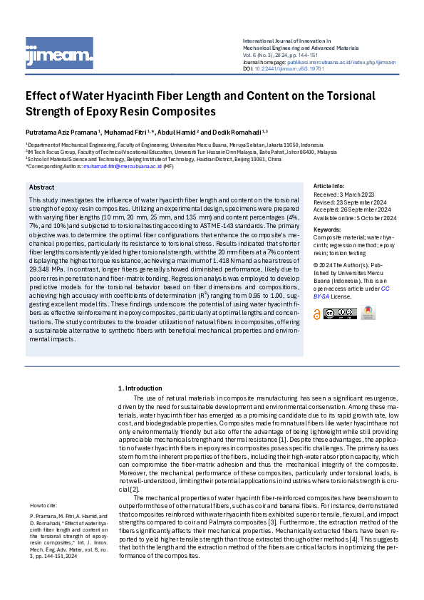 (PDF) Effect of Water Hyacinth Fiber Length and Content on the ...