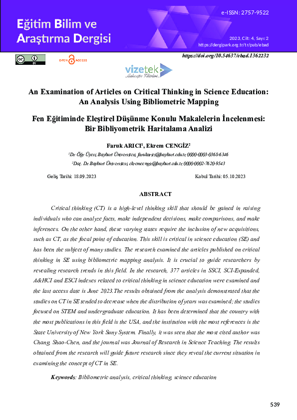 (PDF) An Examination of Articles on Critical Thinking in Science ...