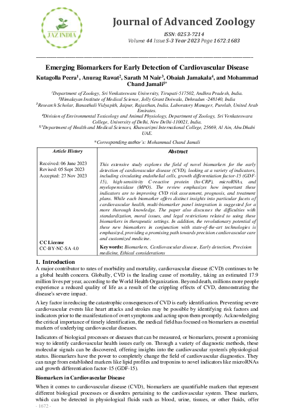 (PDF) Emerging Biomarkers for Early Detection of Cardiovascular Disease