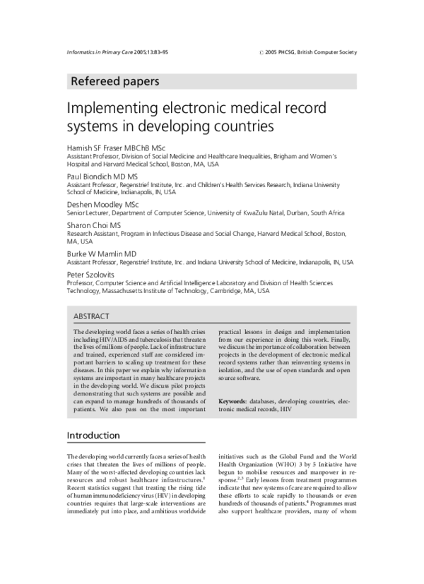 (PDF) Implementing electronic medical record systems in developing ...