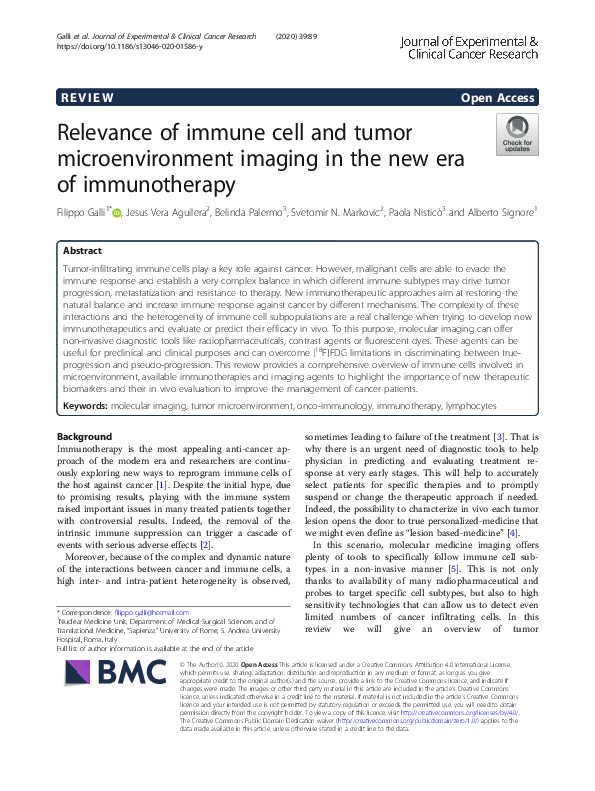 (PDF) Relevance of immune cell and tumor microenvironment imaging in ...
