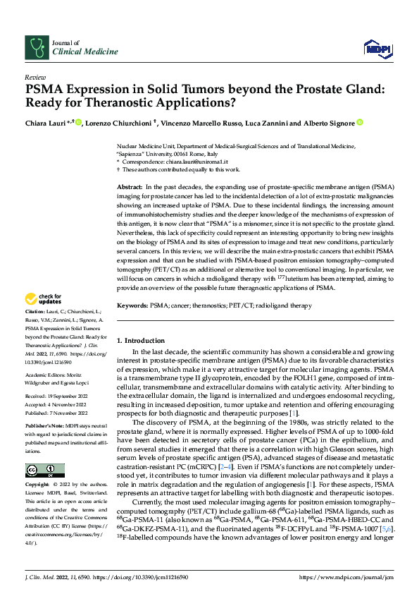 (PDF) PSMA Expression in Solid Tumors beyond the Prostate Gland: Ready ...