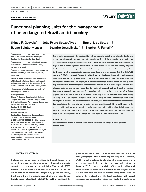 (PDF) Functional planning units for the management of an endangered ...