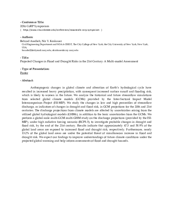 (PDF) Projected Changes in Flood and Drought Risks under Climate Change ...
