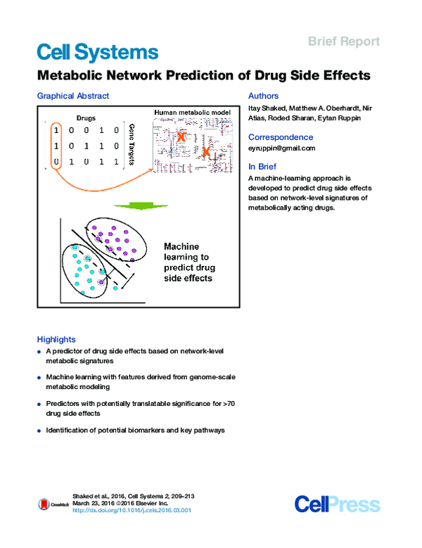(PDF) Metabolic Network Prediction of Drug Side Effects