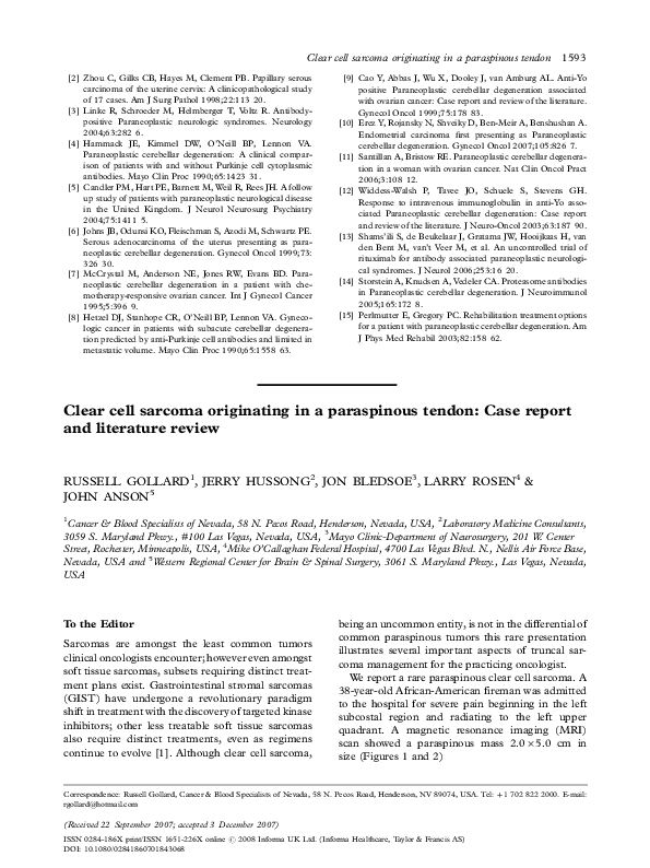 (PDF) Clear cell sarcoma originating in a paraspinous tendon: Case ...