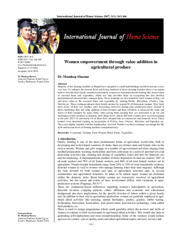 (PDF) Women empowerment through value addition in agricultural produce