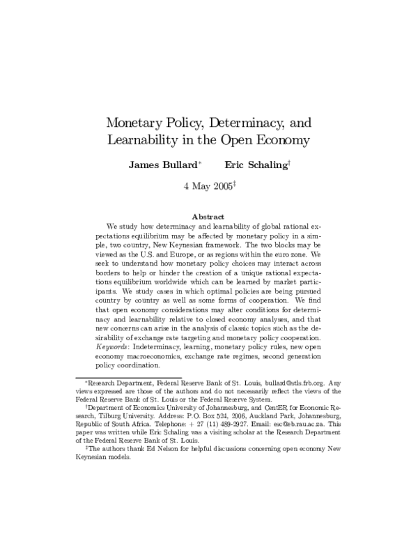 (PDF) Monetary Policy, Determinancy and Learnability in the Open Economy