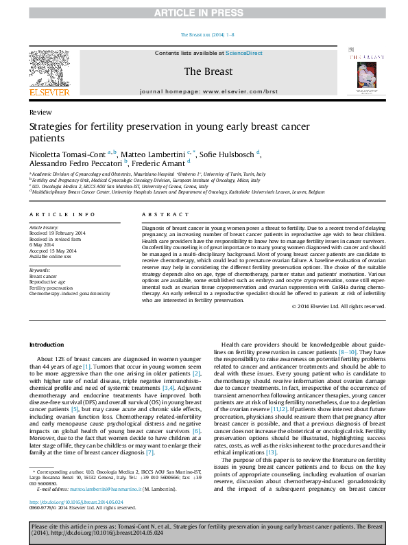 (PDF) Strategies for fertility preservation in young early breast ...
