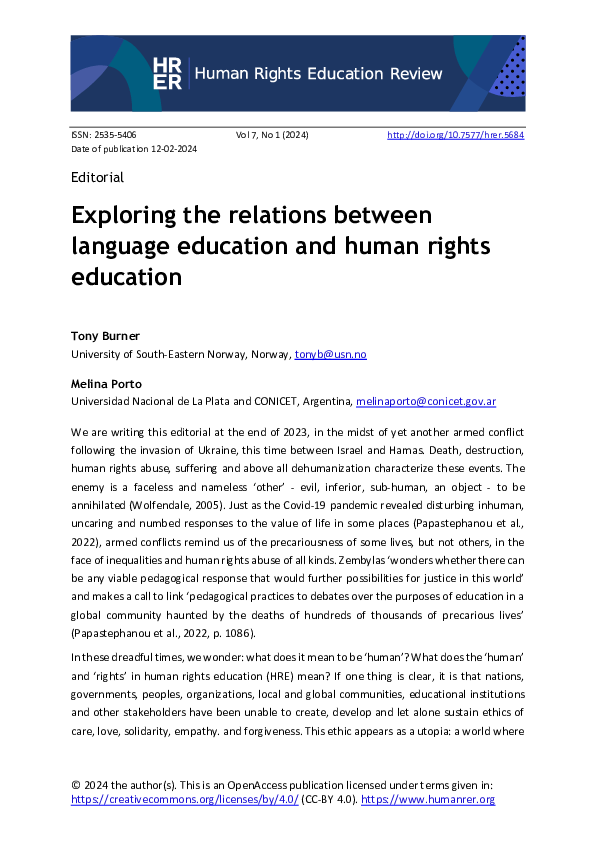 (PDF) Exploring the relations between language education and human ...