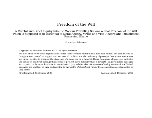 (PDF) Freedom of the Will