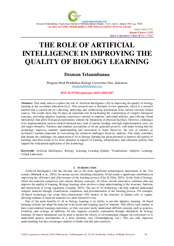 (PDF) THE ROLE OF ARTIFICIAL INTELLIGENCE IN IMPROVING THE QUALITY OF ...