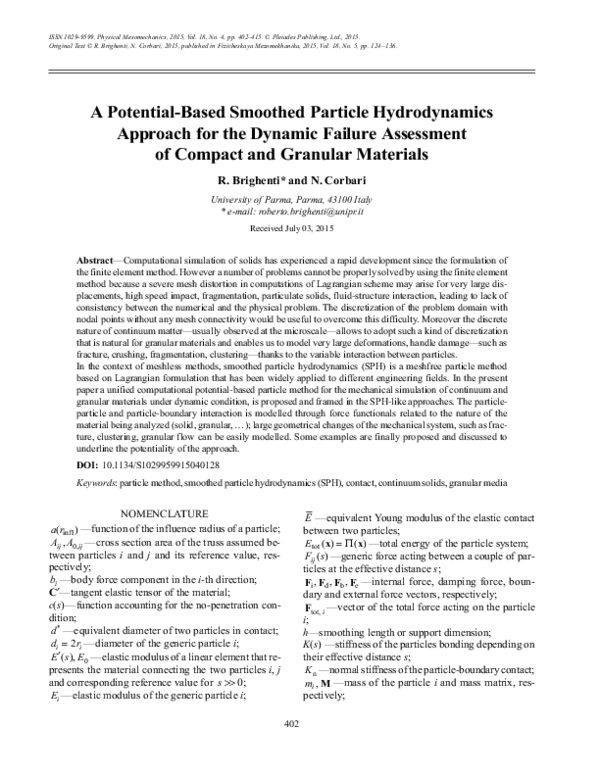 (PDF) A Potential-Based Smoothed Particle Hydrodynamics Approach for ...
