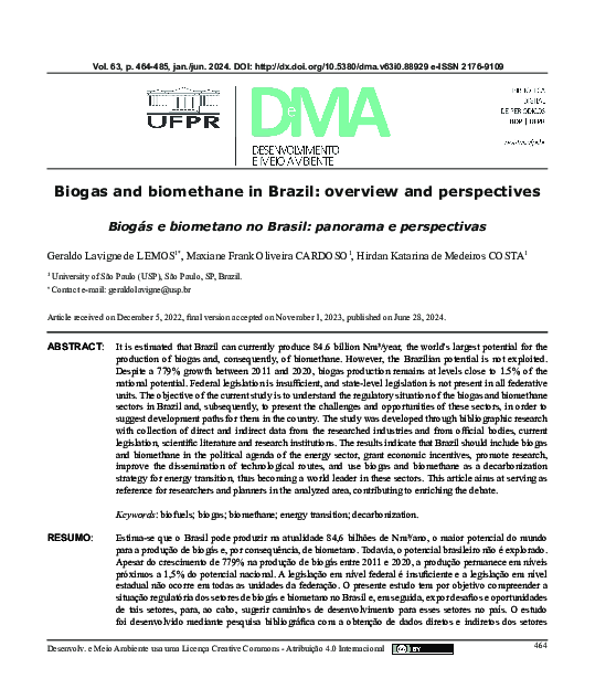 (PDF) Biogas and biomethane in Brazil: overview and perspectives ...
