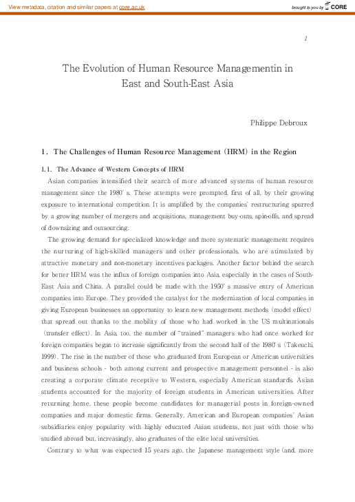 (PDF) The Evolution of Human Resource Managementin in East and South ...