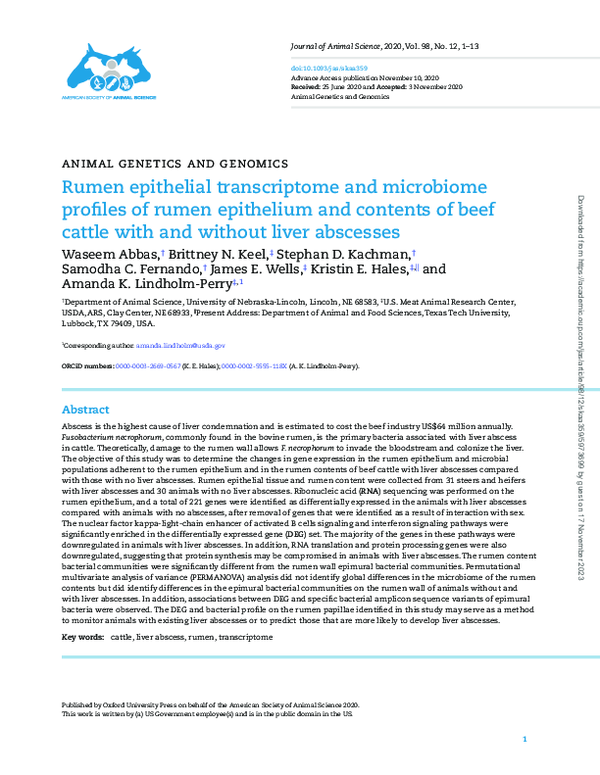 (PDF) Rumen epithelial transcriptome and microbiome profiles of rumen ...