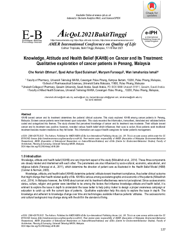 (PDF) Knowledge, Attitude and Health Belief (KAHB) on Cancer and Its ...