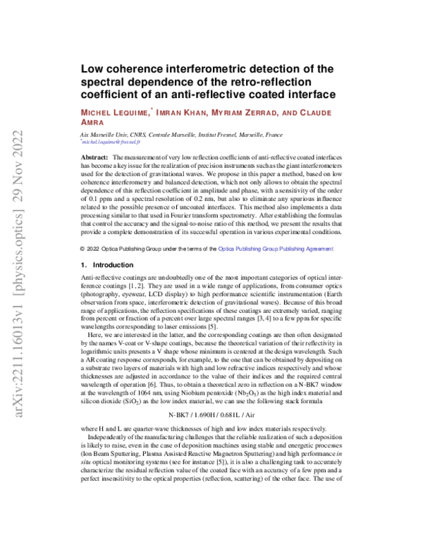 (PDF) Low coherence interferometric detection of the spectral ...