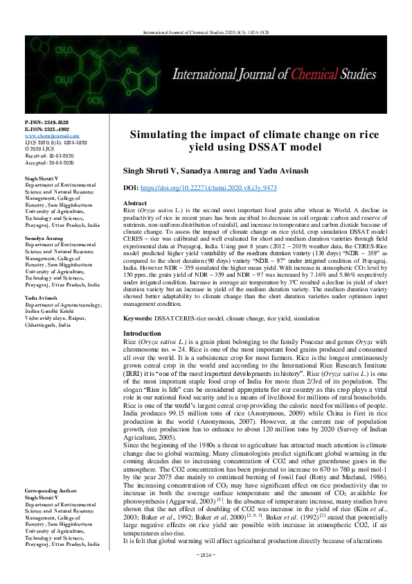 (PDF) Simulating the impact of climate change on rice yield using DSSAT ...