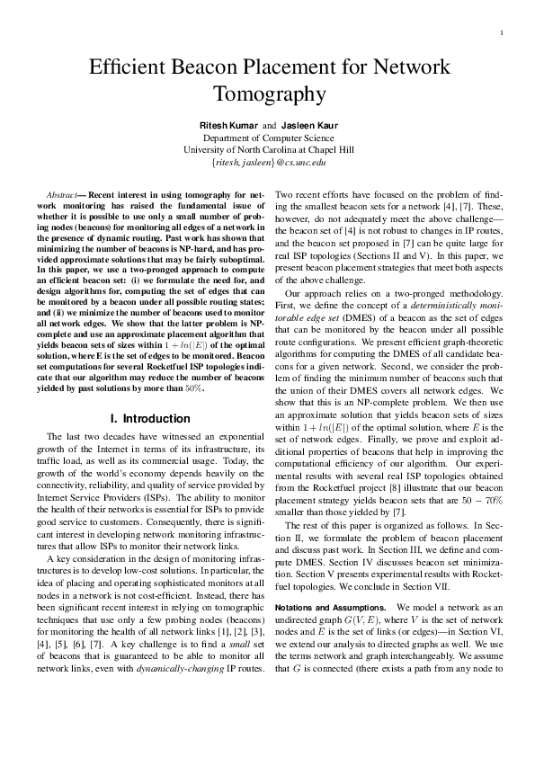 (PDF) Efficient beacon placement for network tomography