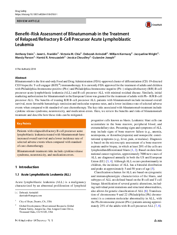 (PDF) Benefit–Risk Assessment of Blinatumomab in the Treatment of ...