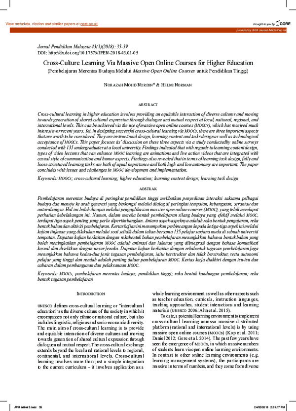 (PDF) Cross-culture learning via massive open online courses for higher ...