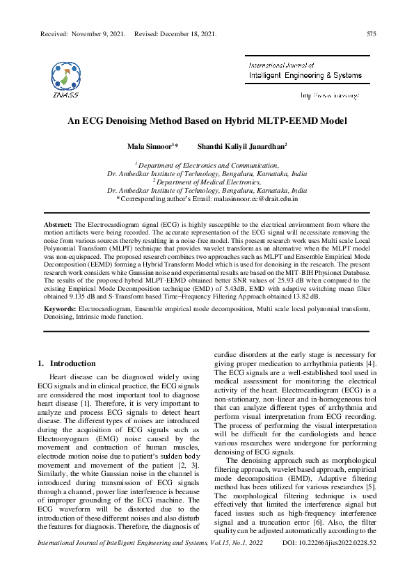 (PDF) An ECG Denoising Method Based on Hybrid MLTP-EEMD Model