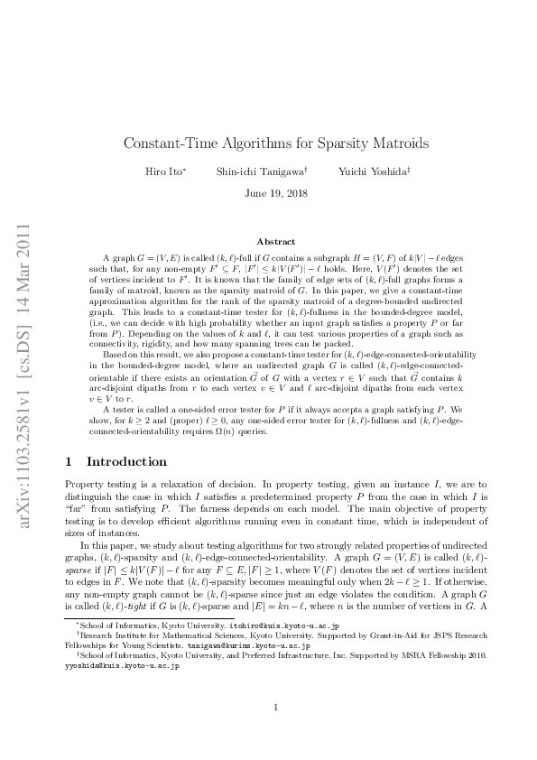(PDF) Constant-Time Algorithms for Sparsity Matroids
