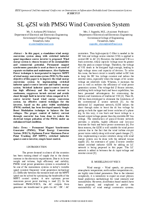 (PDF) SL qZSI with PMSG wind conversion system